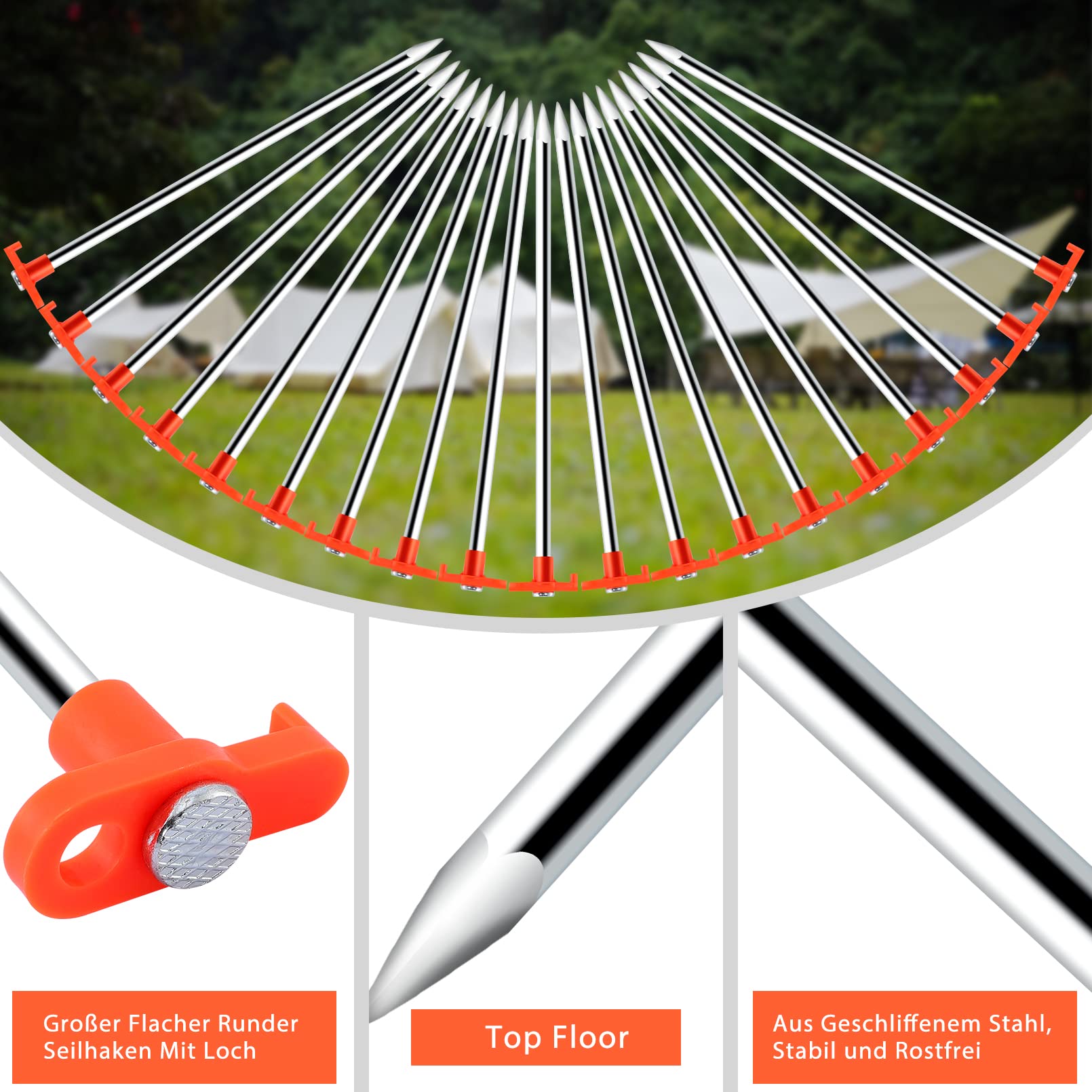 Tarocat Picchetti da Campeggio, 20 cm Picchetti Tenda, 8 Pezzi Picchetti per Tenda Acciaio, Robusto Picchetti da Tenda, Picchetti