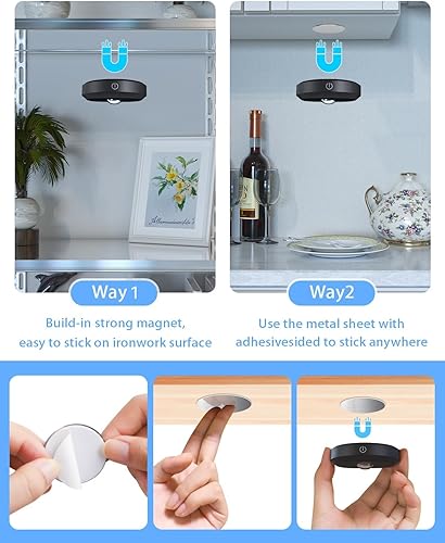 Miniatura 6 de WILLED Luces de disco con control remoto, luces recargables para armario, luces de grifo a batería de 1200 mAh, luces de empuje regulables, luces