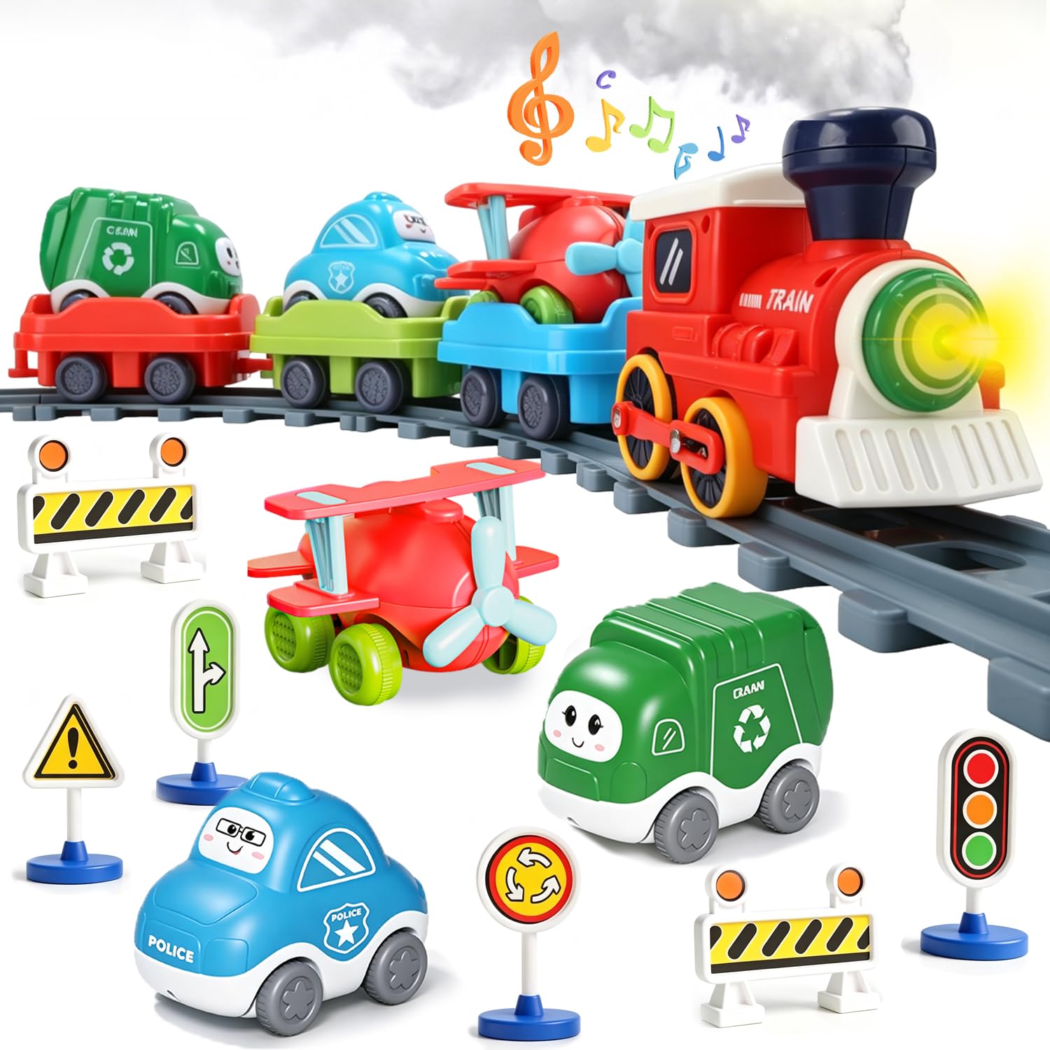 Giocattolo ferroviario elettrico per bambini con vapore, luce e musica