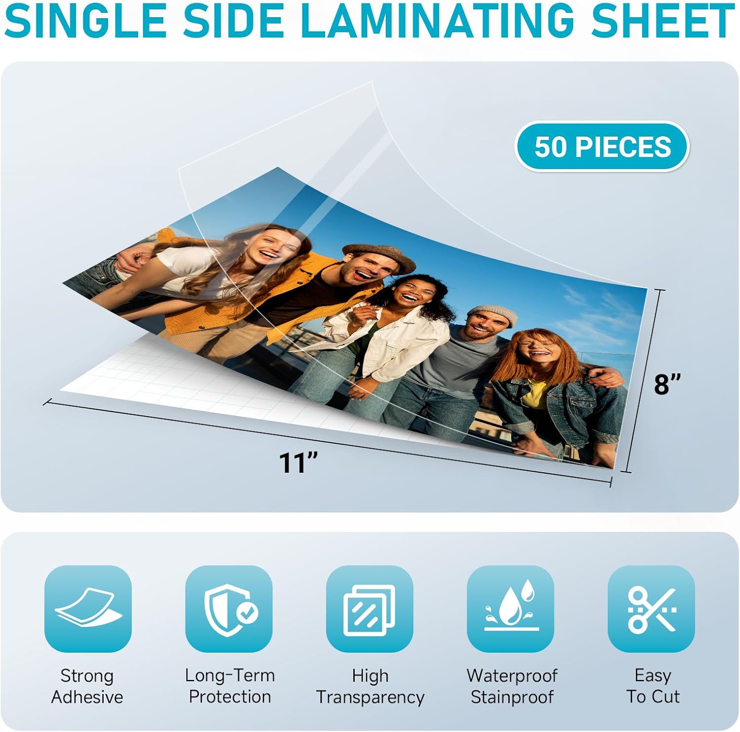 T&W SAME FILM 50 Pack Self Adhesive Laminating Sheets, 4mil, 8 x 11 Inch Laminator Sheets, Self Sealing Laminating Sheets for Laminator, Round Corner, No Heat, No Machine Needed
