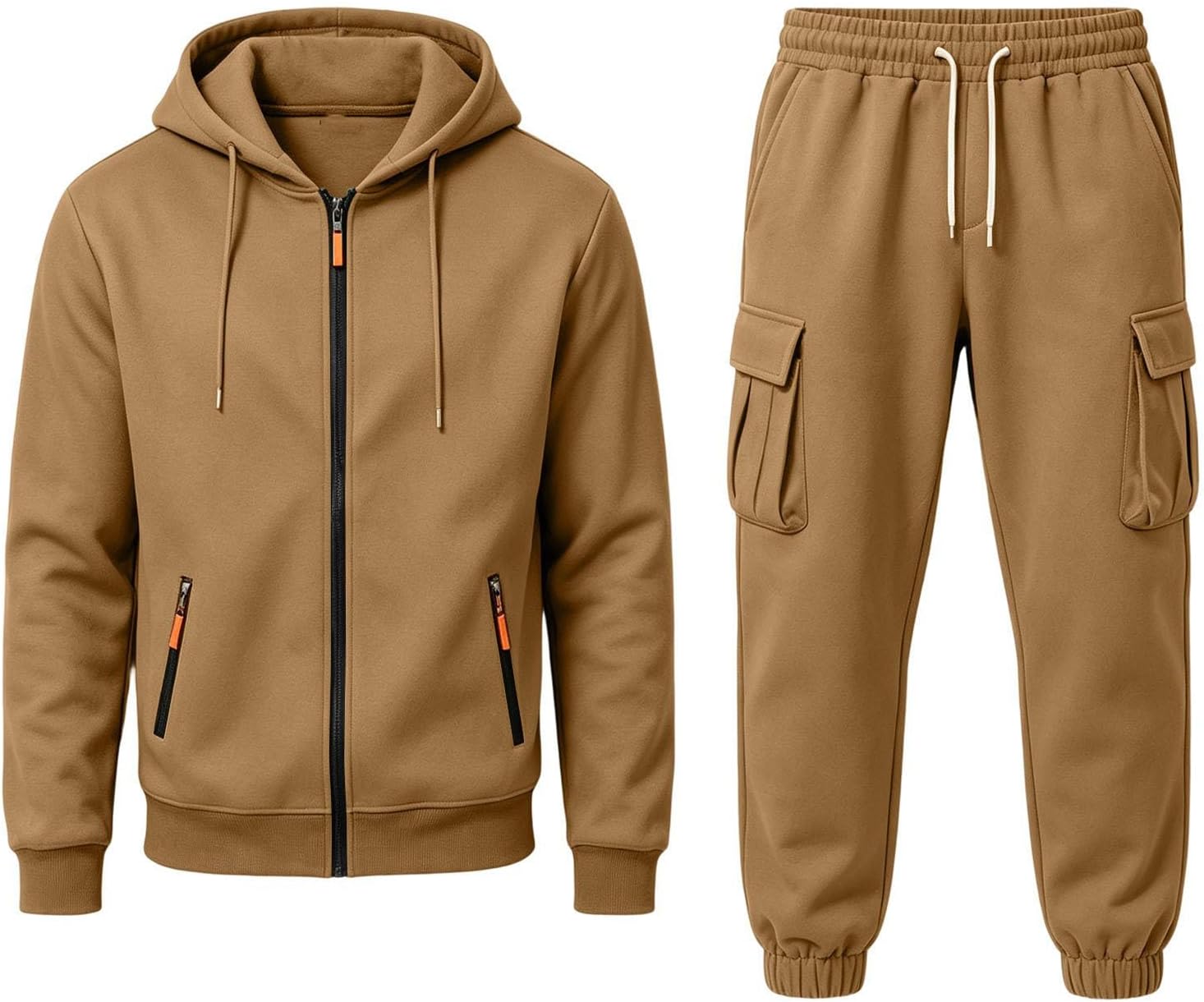 Men's Full Zip Cargo Hoodie Set Multi Pocket Sweatpants Tracksuit