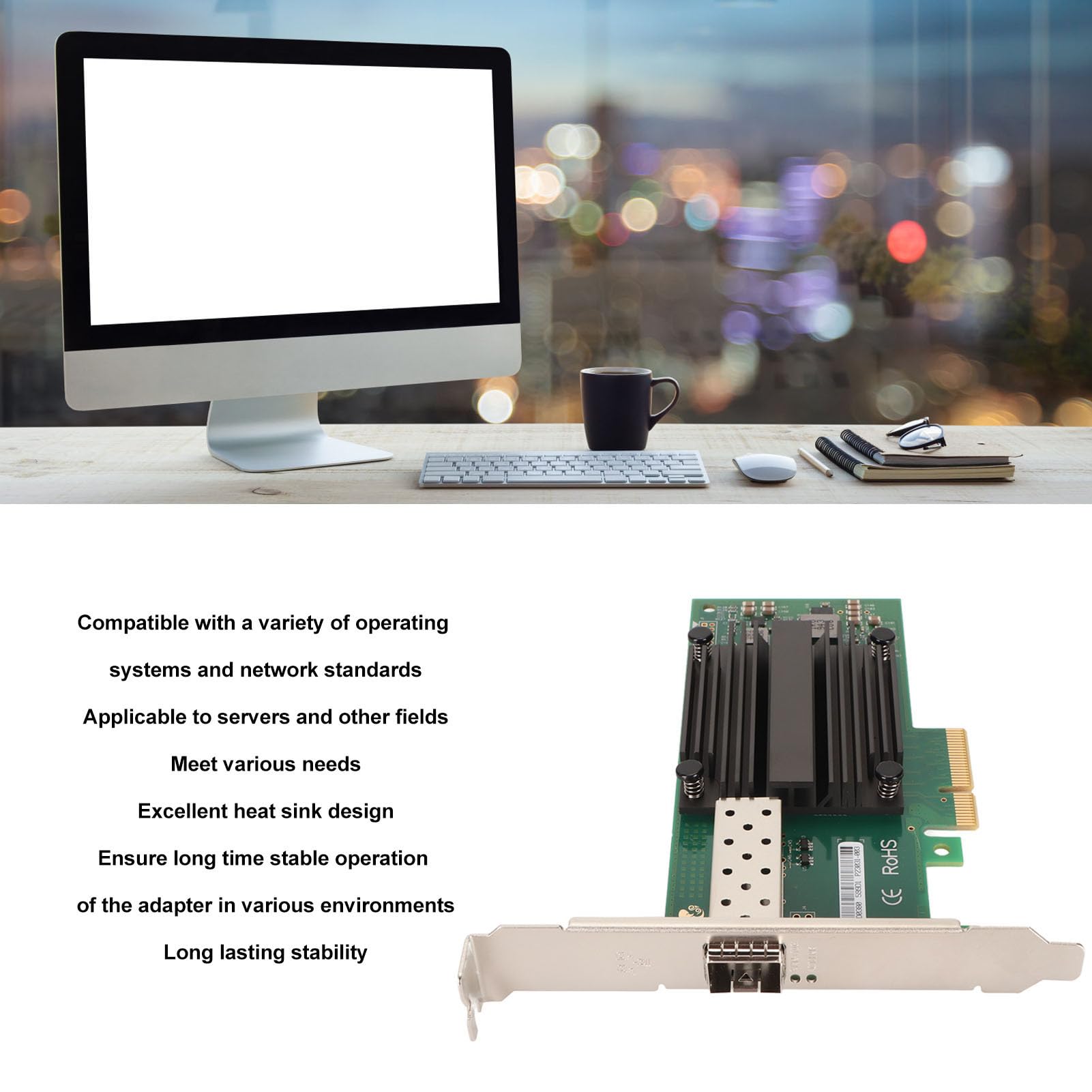 Adattatore di Rete PCIe X4 da 10 Gigabit, Bassa Latenza con Interfaccia SFP Plus, per Vari Sistemi Operativi, Adattatore di Rete PCIe X4, Eccellente Dissipatore di Calore