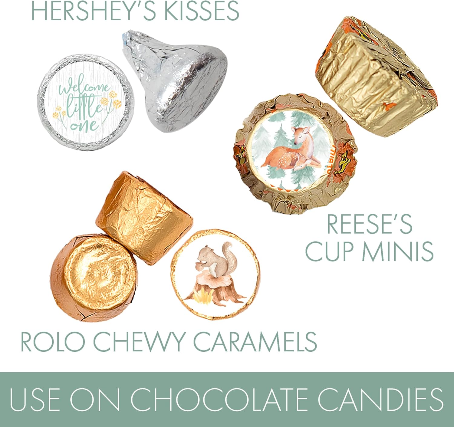 Woodland Baby Shower Favor Stickers - Watercolor Creatures Chocolate Kisses Party Favor Candy Labels - 180 Count - Image 4