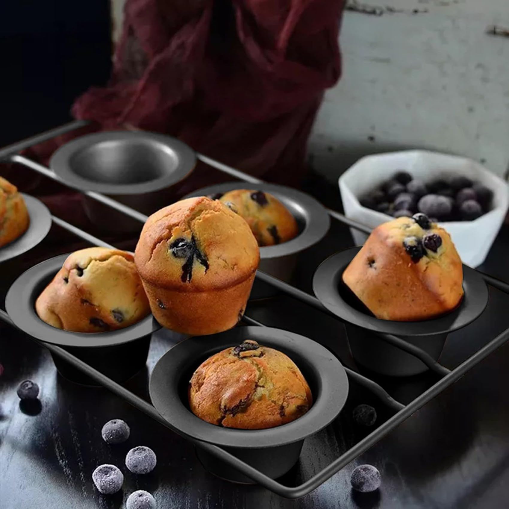 2X 6 Tazze Teglia Antiaderente per Muffin, Cupcake, Budino, Teglia per Cottura in Forno, Frittate, Muffin, Quiche, Budino, Torte