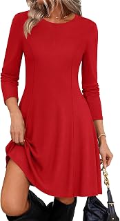 Zeagoo Sweater Dress for Women Fall 2026 Long Sleeve Crew Neck Ribbed Knit Fit and Flare A-Line Dresses
