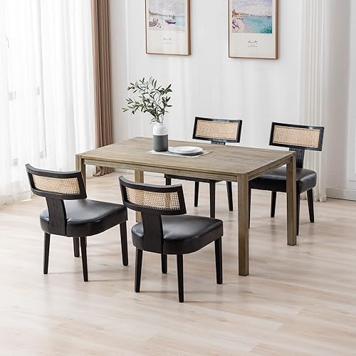 Miniatura 2 de Wahson Juego de 2 sillas de cocina y comedor con respaldo de bastón, silla de comedor tapizada de piel sintética retro con patas de madera negra,