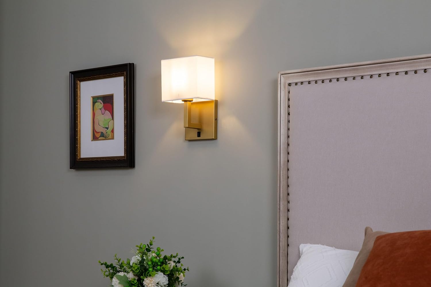 Yosoan Set of 2 Indoor Vanity Wall Sconce with On Off Switch, Brass Modern Boho Vintage Industrial Light with Square Fabric Shade for Bedroom Living Room Library Hallway Porch Dual Lamp Decor(Antique)