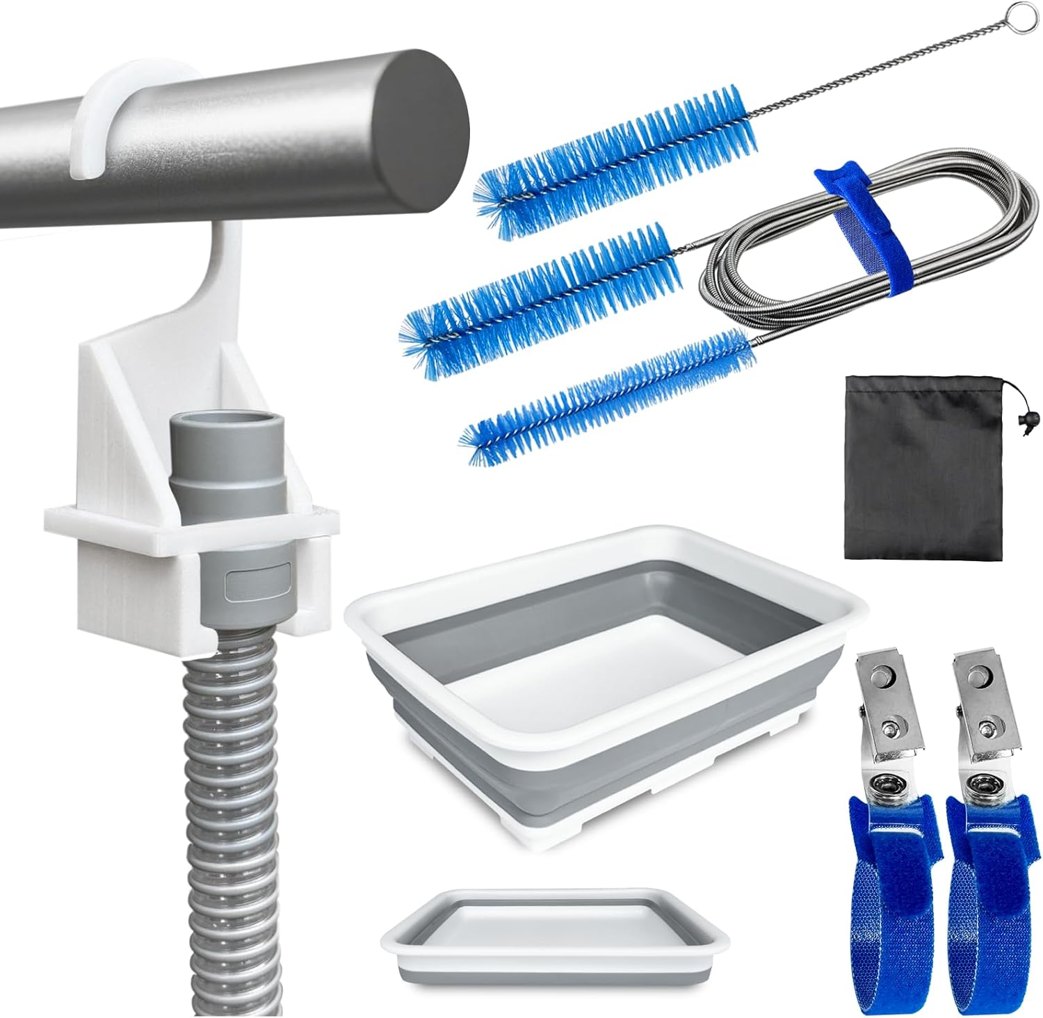 9 Pack CPAP Tube Cleaning Kit, Collapsible Wash Basin, CPAP Hose Holder, CPAP Tube Clips, CPAP Tubing Holder, Tube Cleaning Brush Fits for Standard15-22mm Diameter Tubing with Storage Bag