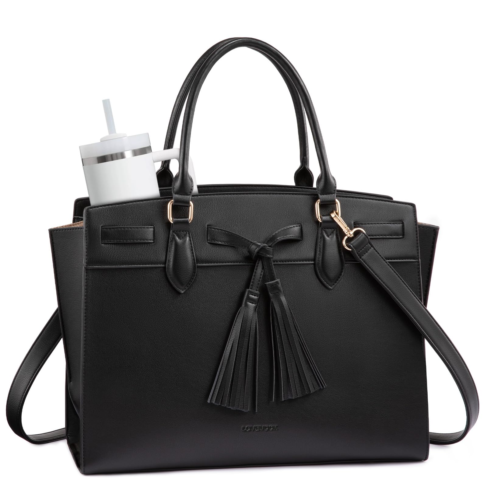 LOVEVOOK Laptop Bag for Women,17.3 Inch Work Tote Bag with Large Cup Holder,Leather Computer Bag Teacher Bag Handbag,Office Gifts for Women