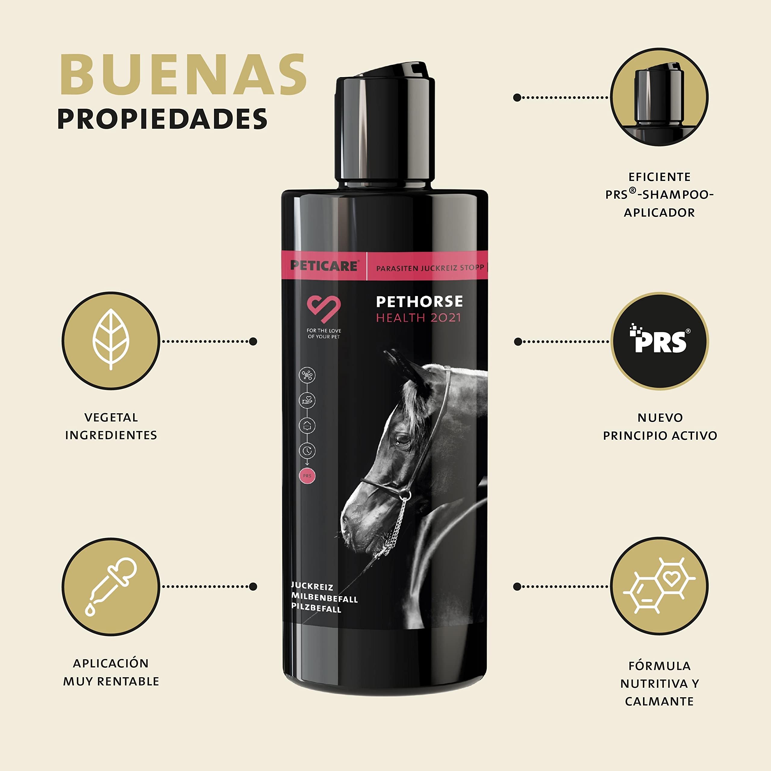 Peticare champú para Caballos Especial para picores ácaros Hongos pulgas - Cuidado del Olor desagradable del Pelaje, cuida la Piel del Caballo, fórmula de Cuidado eficaz - petHorse Health 2021