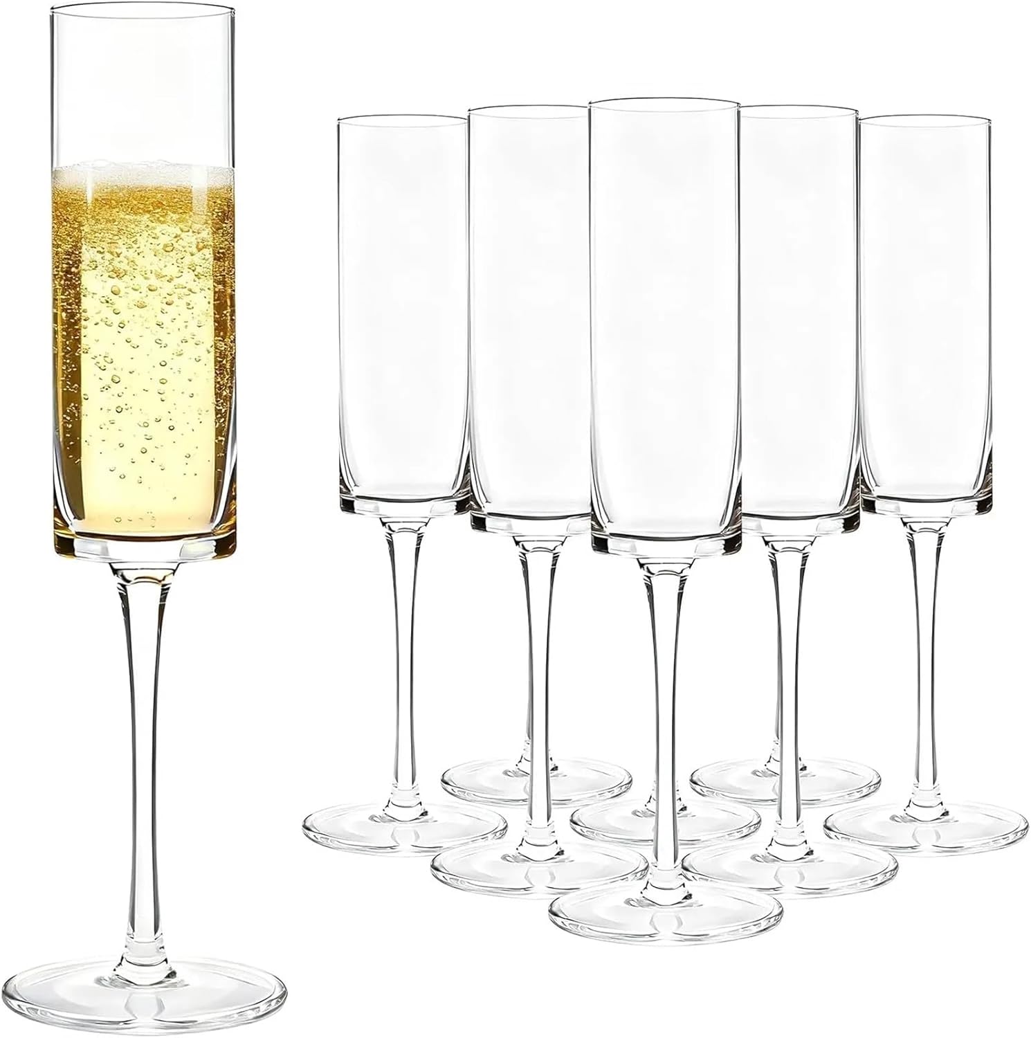Plastic Champagne Flutes Disposable 24-Pack 6oz Clear Square Disposable Champagne Flutes, Shatterproof for Wedding & Party