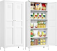 Vista 26 de SISESOL Armario de almacenamiento de metal blanco, armario de despensa de 71 pulgadas de alto, armarios de almacenamiento de despensa de cocina