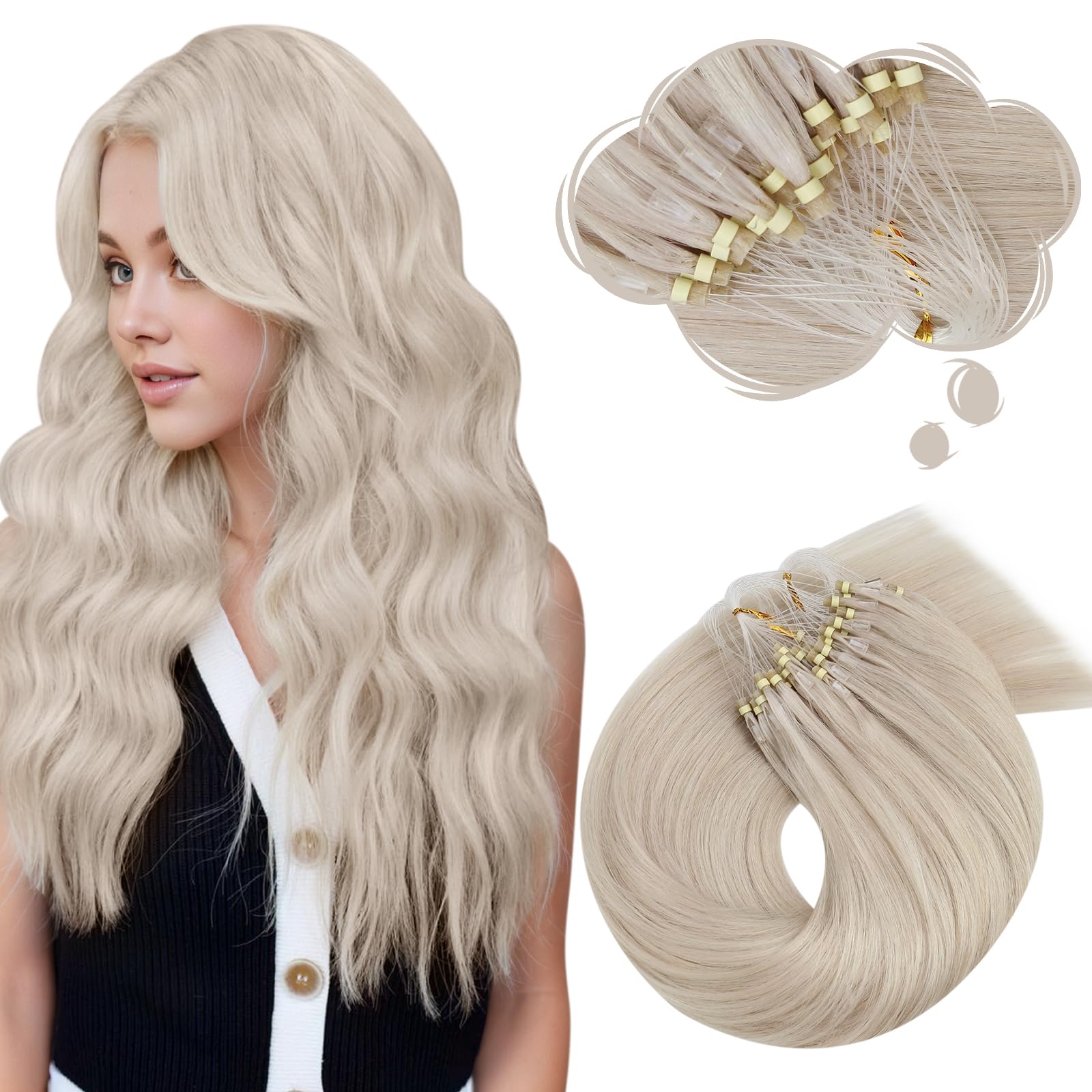 Moresoo Nano Hair Extensions Real Human Hair 16 Inch 50g/Pack Ash Blonde Highlight Nano Beads Hair Extensions Human Hair 1g/s Remy Straight Hair #P18/613 — view 13