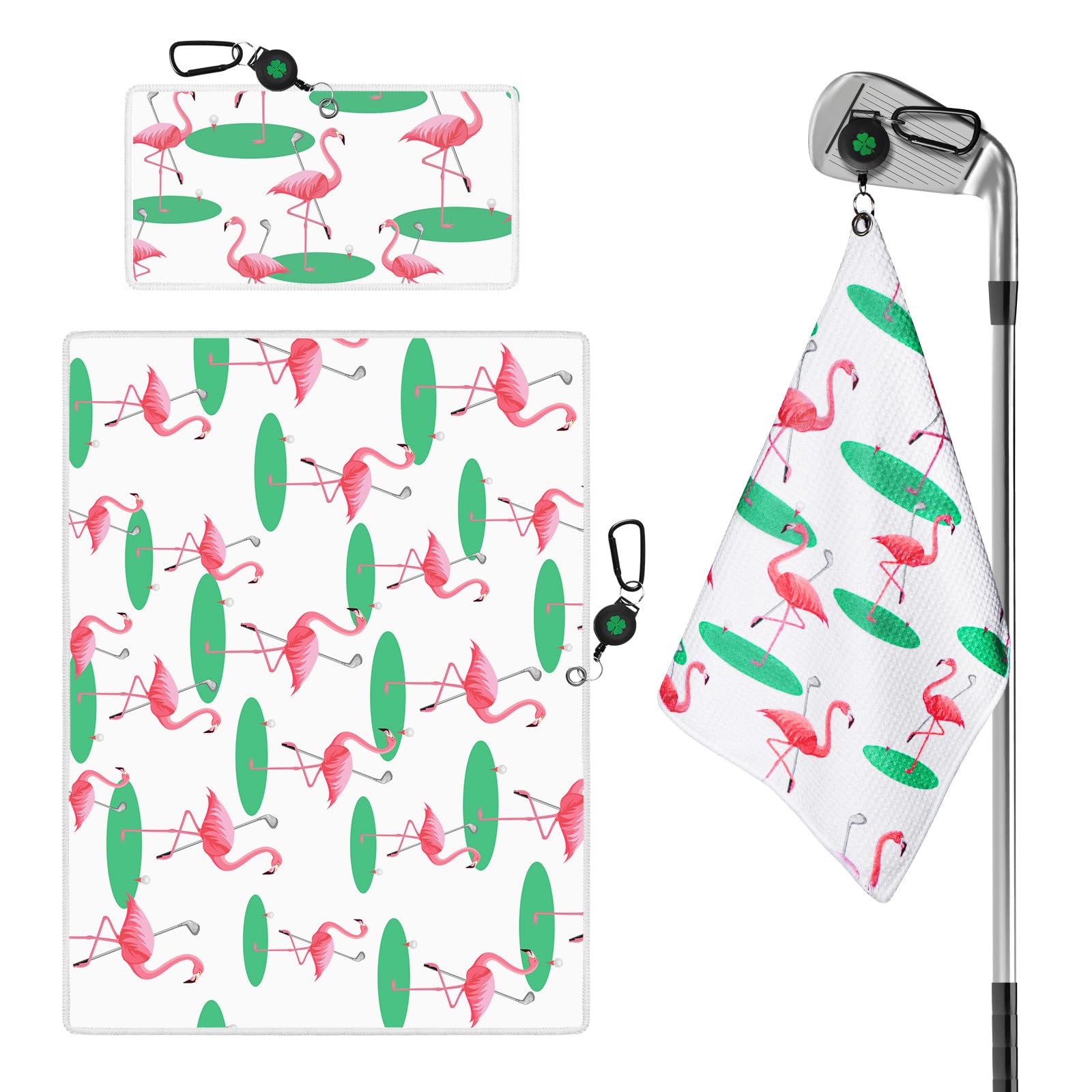 FINGER TEN Golf Towels Magnetic for Golf Bags Men Women Retractable Carabiner 21"x16" and 12"x8" Large Small Towel 2 Pack Set,Golf Towel Waffle Pattern for Men Women (2 Pack-White(Small+Large))