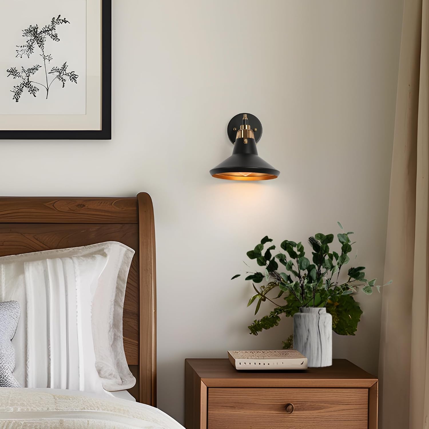 KSANA Sconce Wall Lighting, Black and Gold Wall Mount Sconce Light, Modern 1-Light Bathroom Light Fixtures with Large-Opening Metal Shade for Stairway, Living Room and Kitchen