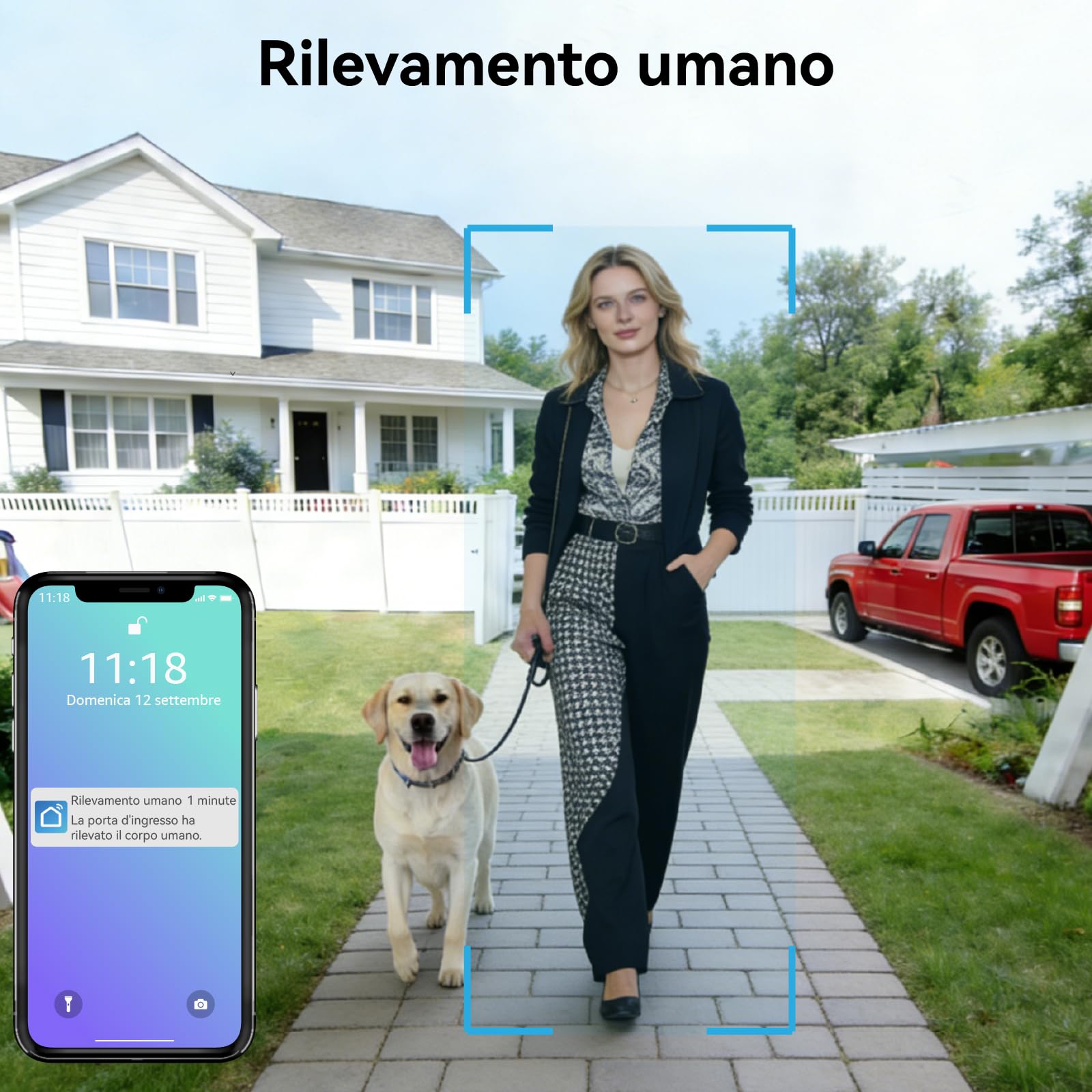 Sistema Videocitofonico Domestico Intelligente, videocitofono cablato con 2 Schermi da 7 pollici, Sblocco Remota, Audio Bidirezionale, RFID, visione notturna,per 2Famiglie