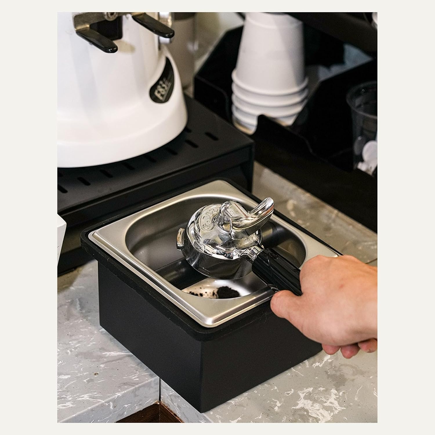 Large Capacity Stainless Steel Espresso Knocks Box Coffee Grounds Bin with Rustproof Frame for Home and Commercial Use