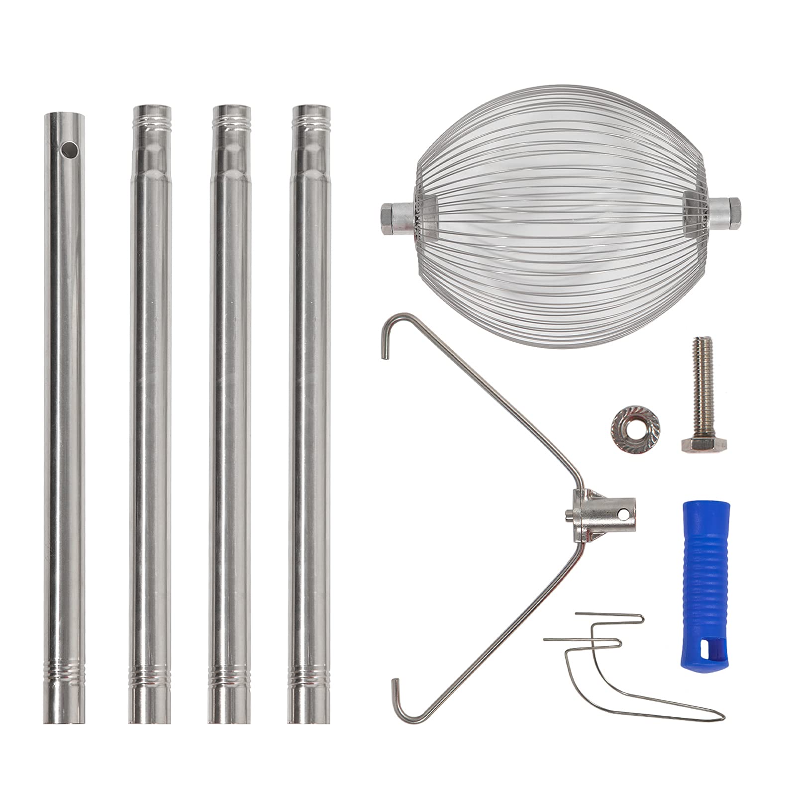 Raccoglitore per frutta in acciaio inox, 145 cm, con manico telescopico, ideale anche come pinza per palline da golf, palline da tennis