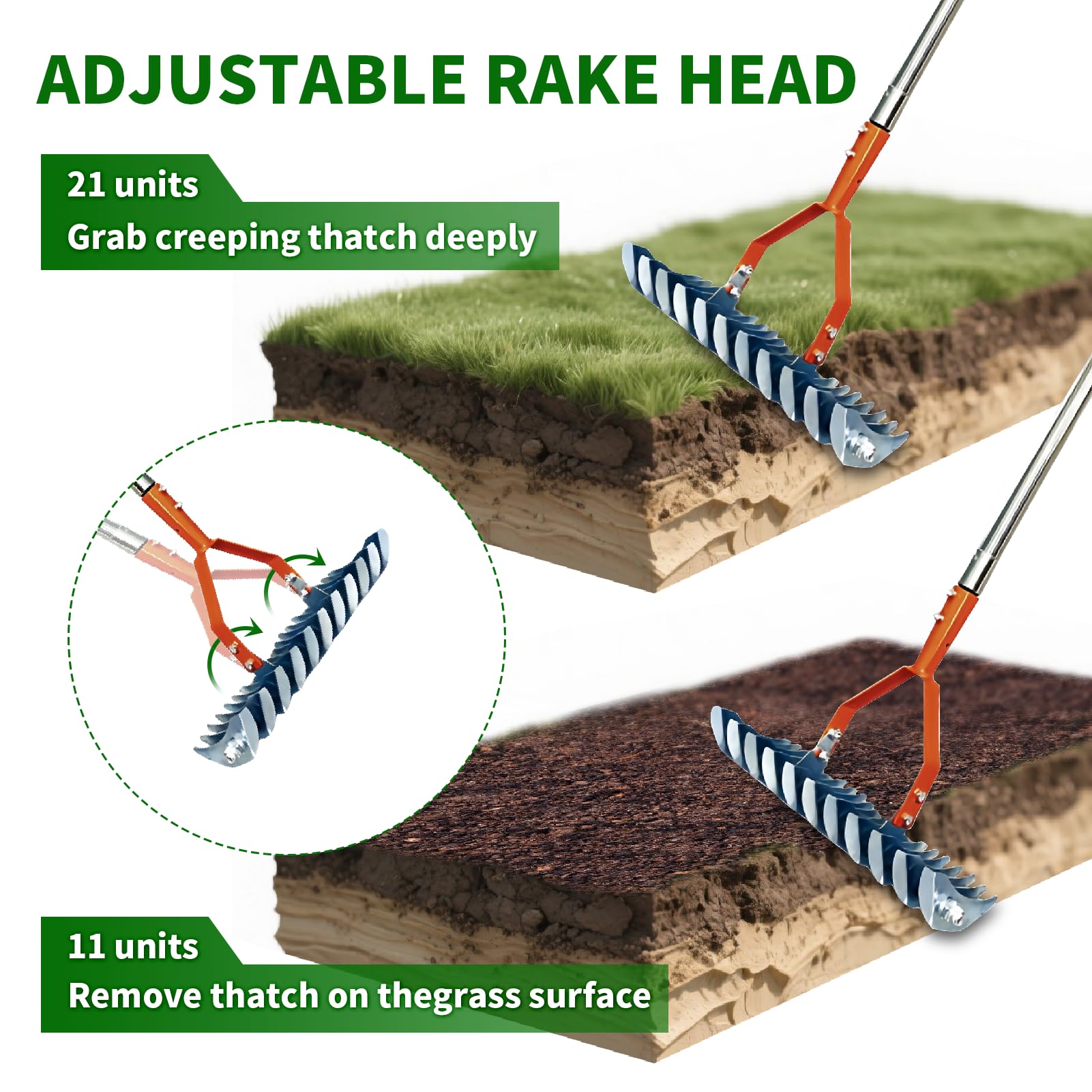 Grabie do strzechy, 35 cm (35 cm) – wytrzymała stal; narzędzie z uchwytem do wydajnego usuwania martwej trawy; wszechstronna pielęgnacja podwórka; zwiększa glebę; trwałość; w ogrodach (grabie)