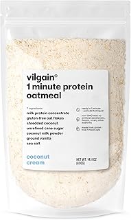 Vilgain 1 Minute Protein Oatmeal - Coconut Cream, 14.11oz - High Protein Instant Snack, Source of Fiber, Quick Breakfast, Healthy Snack, Travel-Friendly - Instant Oats, Porridge, Gluten Free
