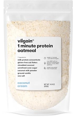 Vilgain 1 Minute Protein Oatmeal - Coconut Cream, 14.11oz - High Protein Instant Snack, Source of Fiber, Quick Breakfast, Healthy Snack, Travel-Friendly - Instant Oats, Porridge, Gluten Free