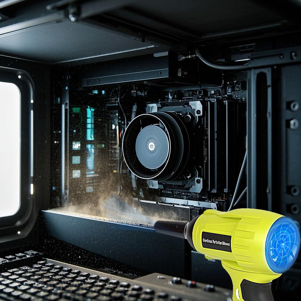 Soffiatore d'aria senza spazzole per batteria Ryobi da 18 V, spolverino senza fili con velocità regolabile all'infinito, 96000 giri/min, per cantiere, campeggio e giocattoli da piscina (batteria non