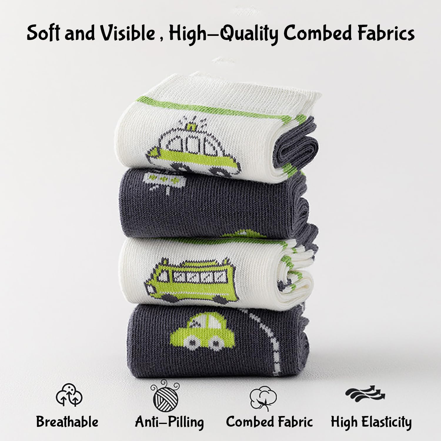 SYGA 5 Pairs Baby Socks, Toddlers Infant Cotton Stretch Crew Socks with vehicle Theme Design, Suitable for 0-2 Years baby 1