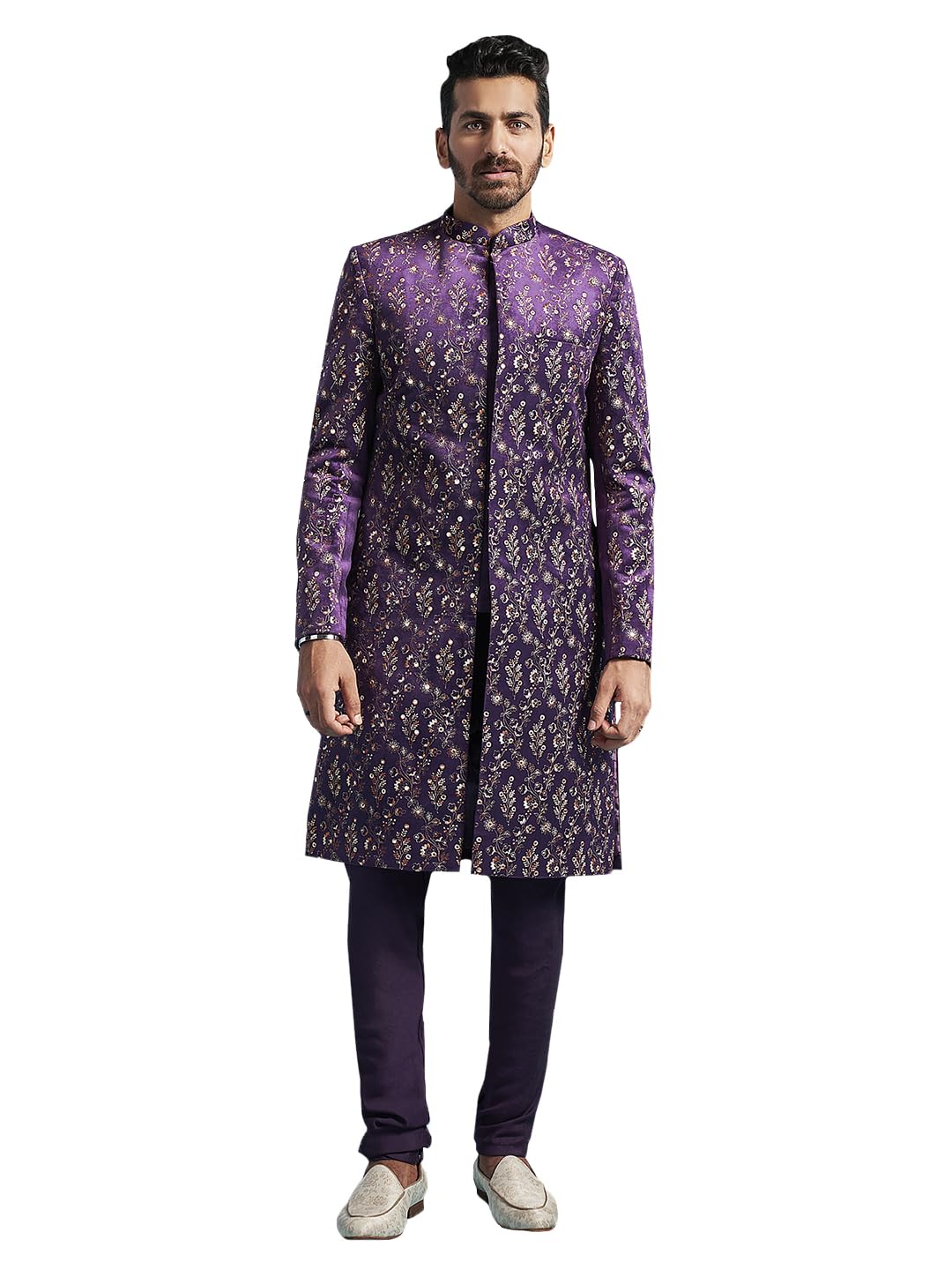 vastramay Men's Velvet Sherwani Set - Velvet Embroidered Indo Western,And Pant Set-picture-26