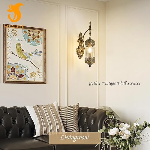 Miniatura 5 de Aplique de pared gótico, linterna dorada antigua, lámpara de pared retro cableada para dormitorio, sala de estar, pasillo, marroquí, montaje en