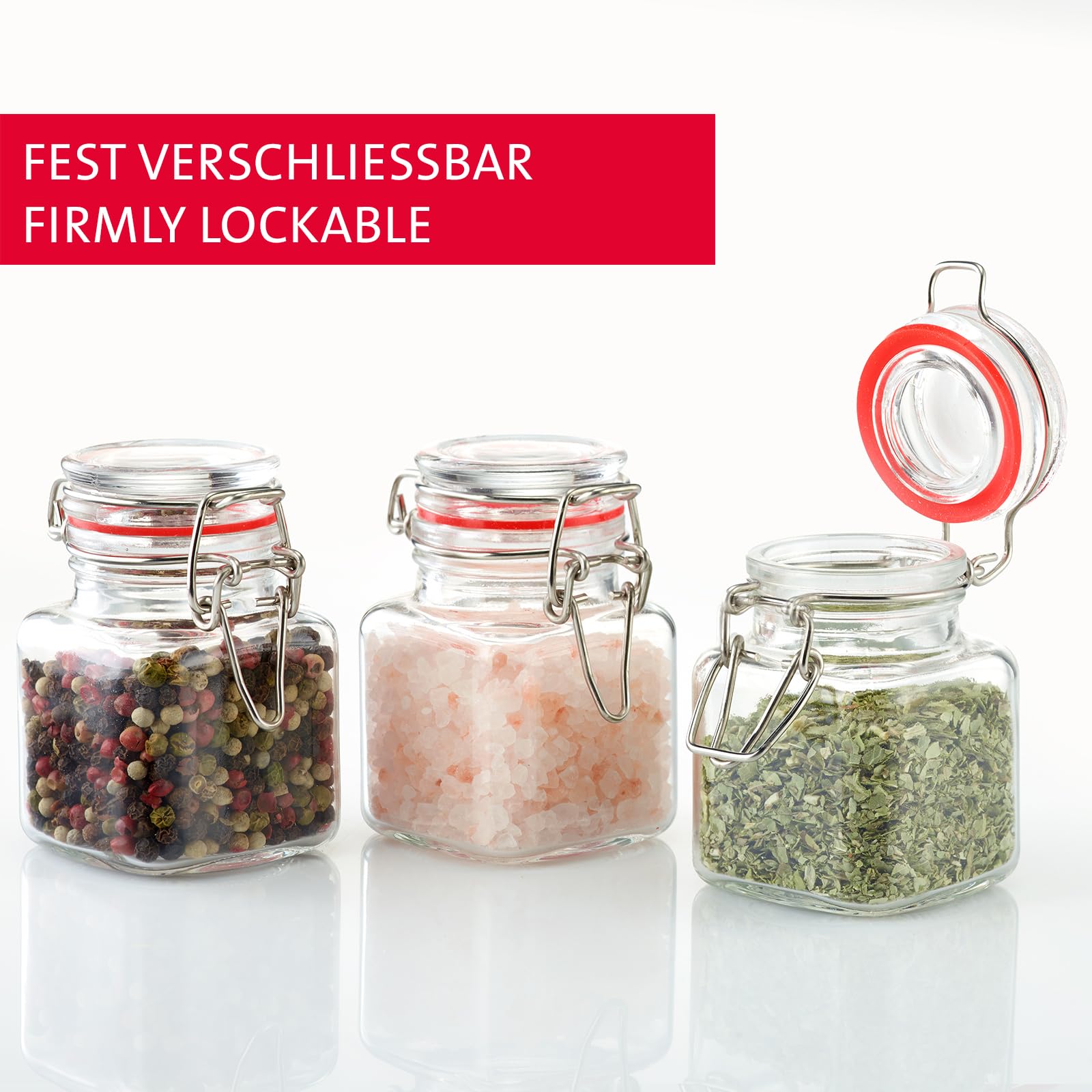 Westmark Zestaw Słoików z Zamknięciem Drucianym, 6 Szt., do Przechowywania Przypraw, Ziół i Herbat, w Zestawie 8 Etykiet Dekoracyjnych, Przezroczyste, 100 ml