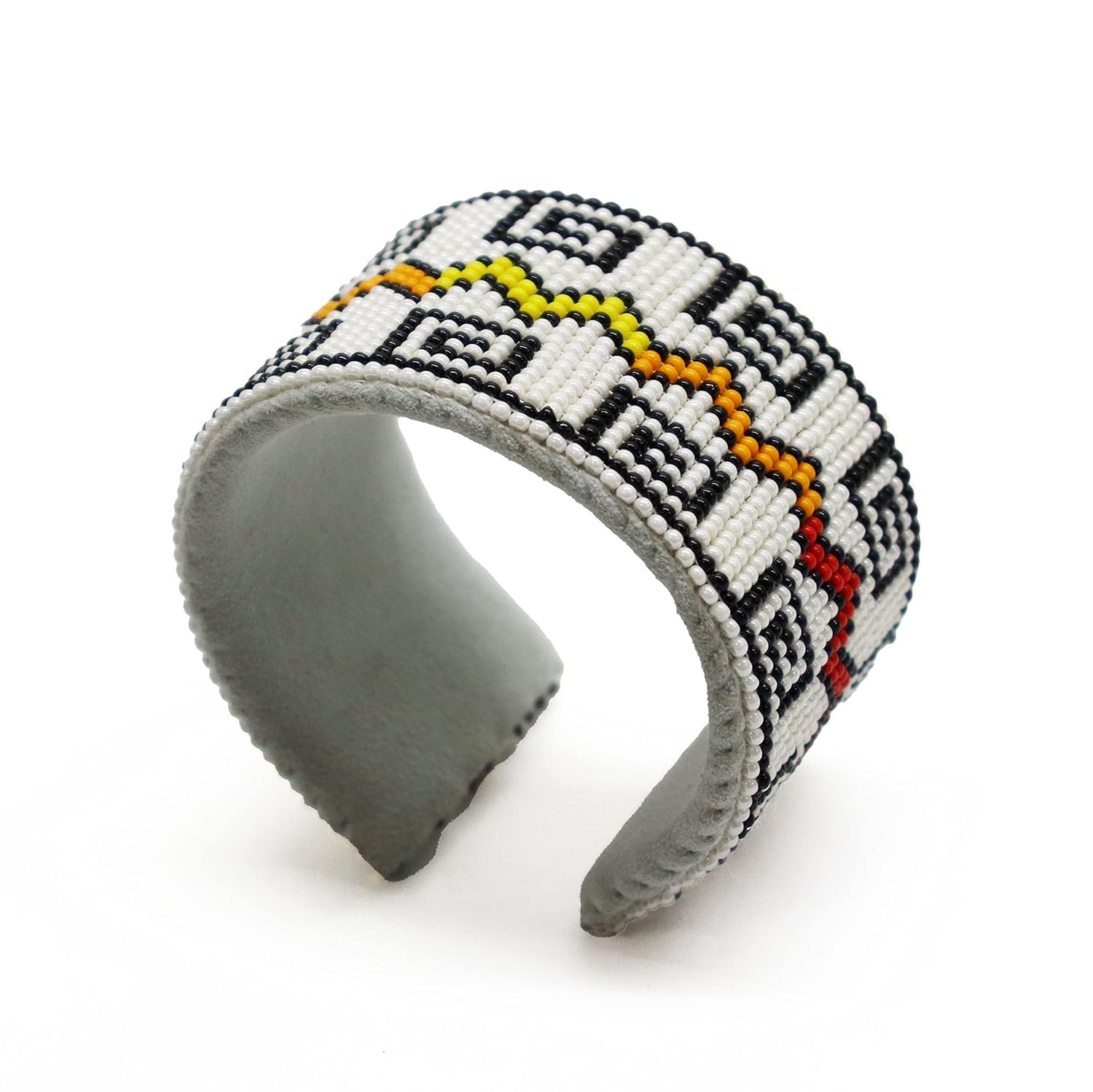 White Black Beaded Cuff Bracelet - Handmade Unisex