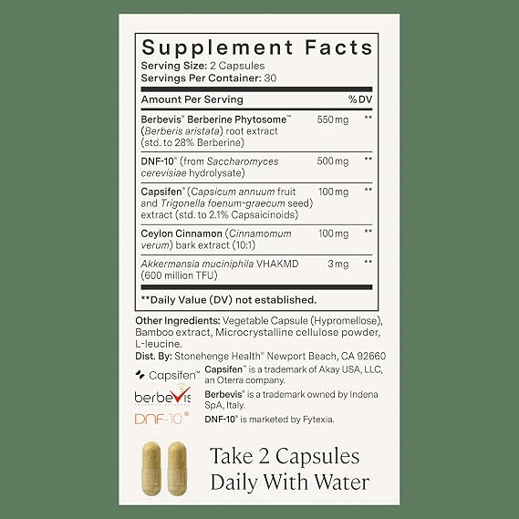 Stonehenge Health Dynamic GLP-1 Nutrition Support Supplement for Women, Men, 550mg Berbevis Berberine 10x Better Absorbed, Akkermansia, DNF-10, Capsifen Support Appetite, Gut Health - 60 Veg Caps