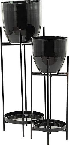 Miniatura 4 de CosmoLiving by Cosmopolitan - Maceta de metal con soporte extraíble, juego de 2 unidades de 32 pulgadas y 24 pulgadas de alto, color negro