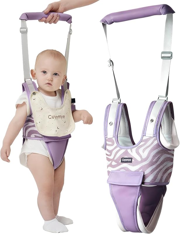 Baby Walking Harness - Handheld Toddler Walker Helper with Detachable Crotch, Adjustable Traction Strap, Breathable Fabric, Infant Walking Assistant Belt for 9-24 Months (Purple)