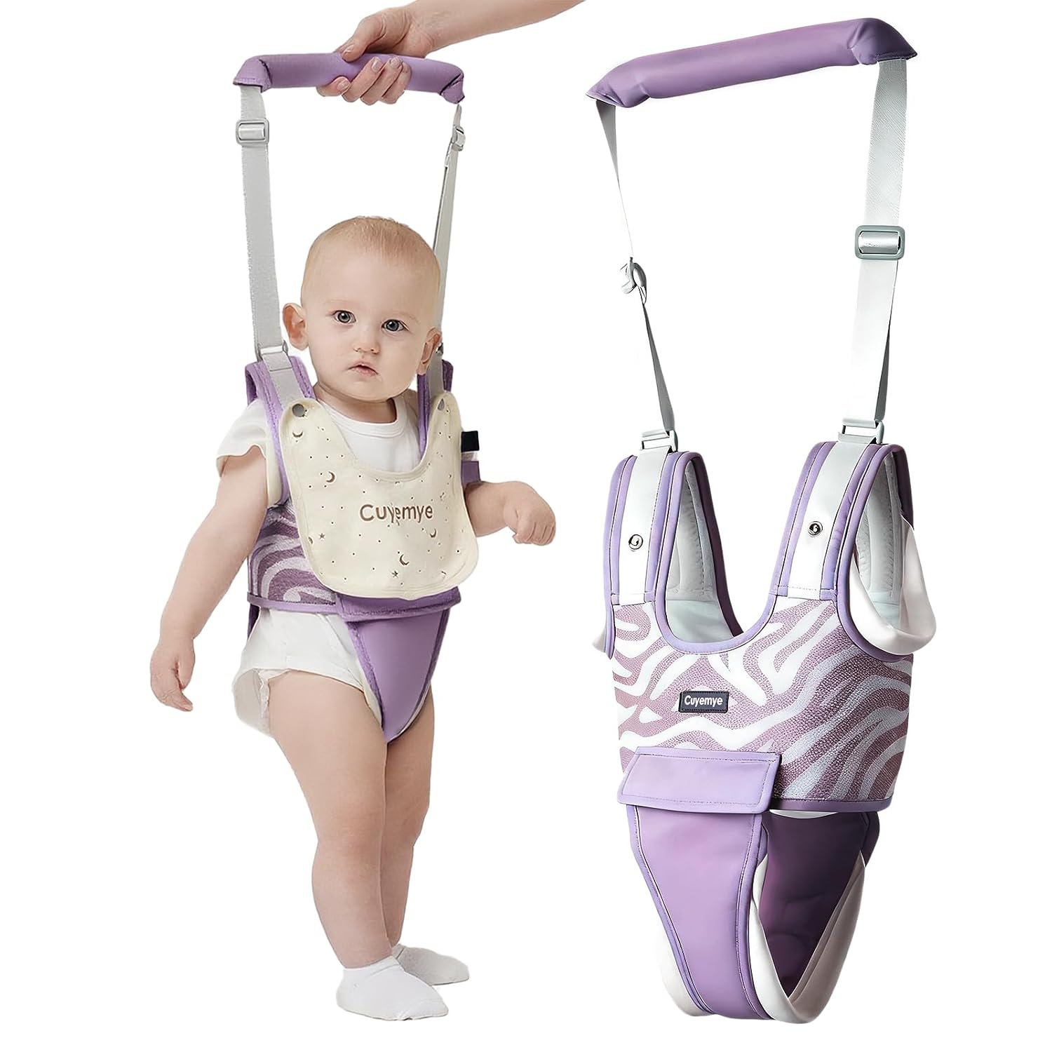Baby Walking Harness - Handheld Toddler Walker Helper with Detachable Crotch, Adjustable Traction Strap, Breathable Fabric, Infant Walking Assistant Belt for 9-24 Months (Purple)