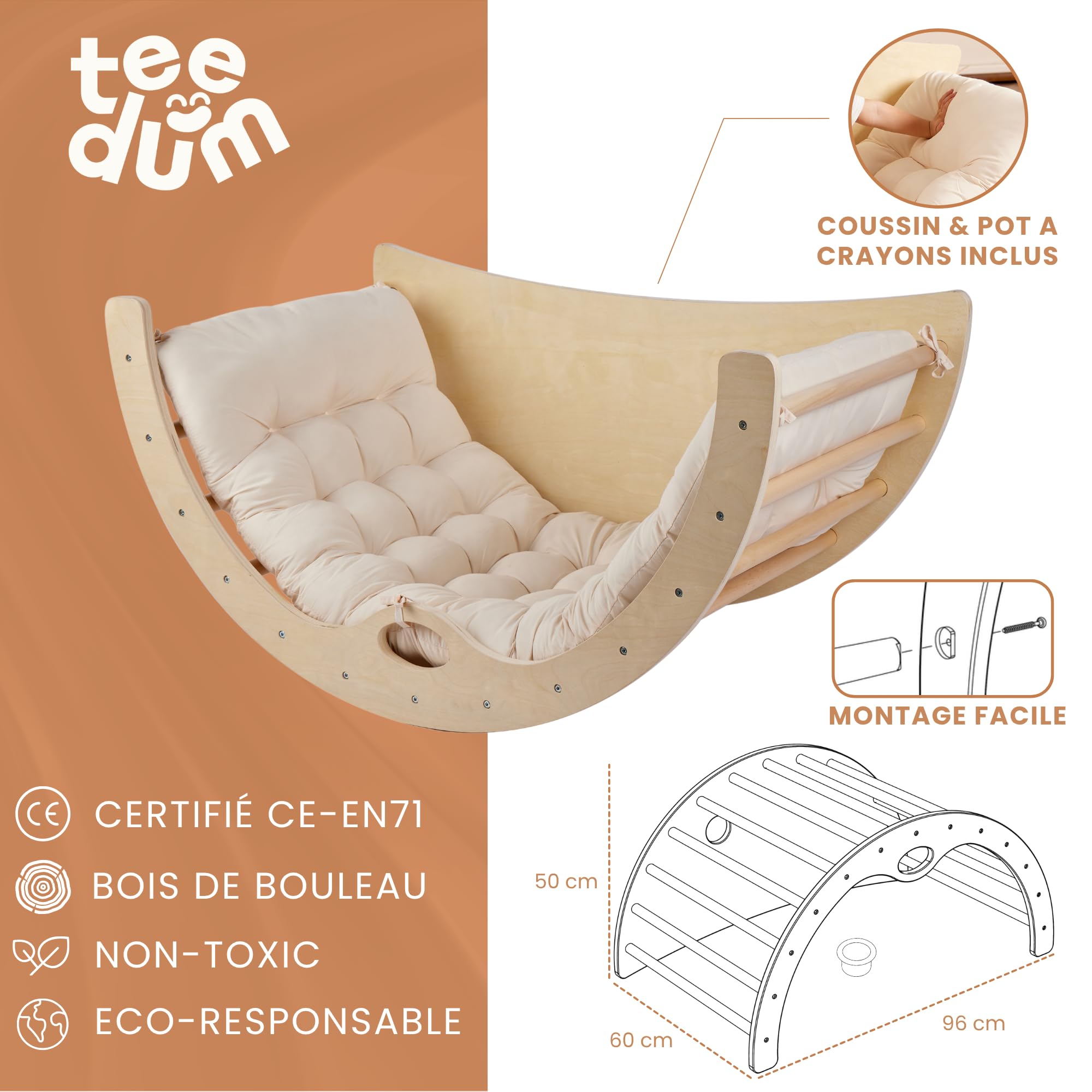 Arche Montessori avec Coussin - Parcours de Motricité Bébé et Triangle d'escalade, Certifié CE pour Enfants 1-6 Ans : Module de Motricité pour Le Développement de l'Autonomie