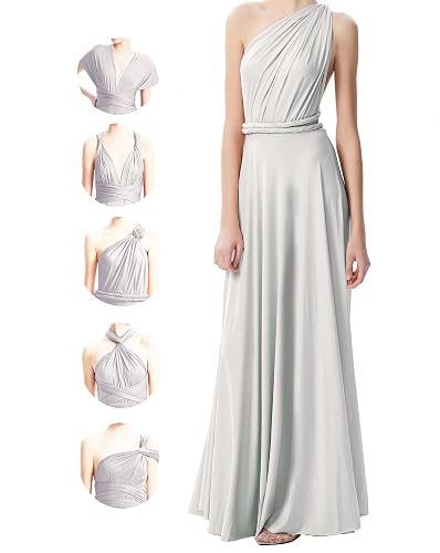 Infinity Dresses for Bridesmaids,Wedding Guest Dresses for Women,Plus Size Wrap Dress Long Maxi Convertible Multiway Dresses - Silver Grey One Size Plus
