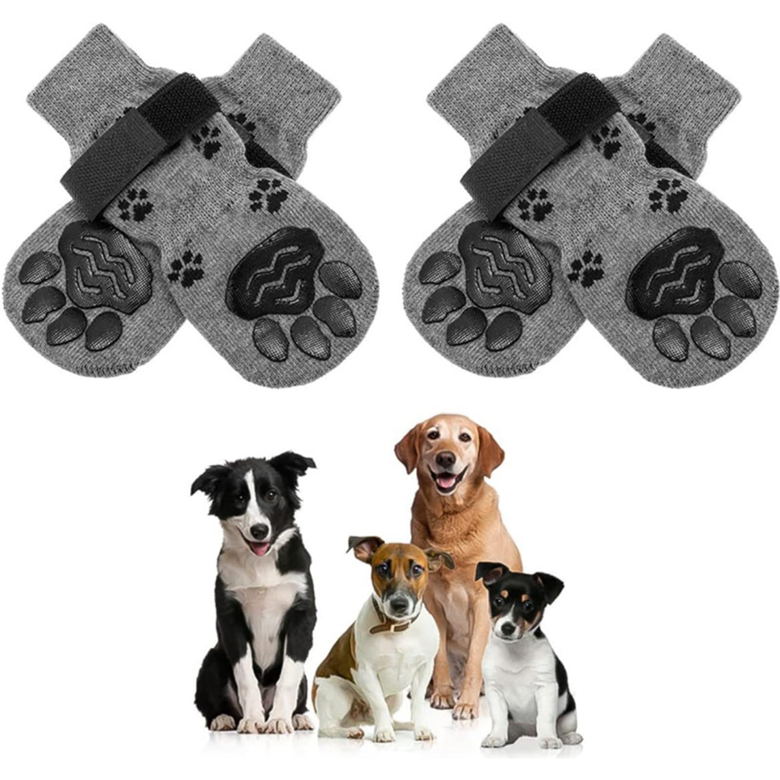 Calzini Antiscivolo per Cani Pavimenti in Legno Scarpe Evitare Che Le Protezioni Zampe degli Animali Domestici Si Lecchino E Scivolino,Grigio,L