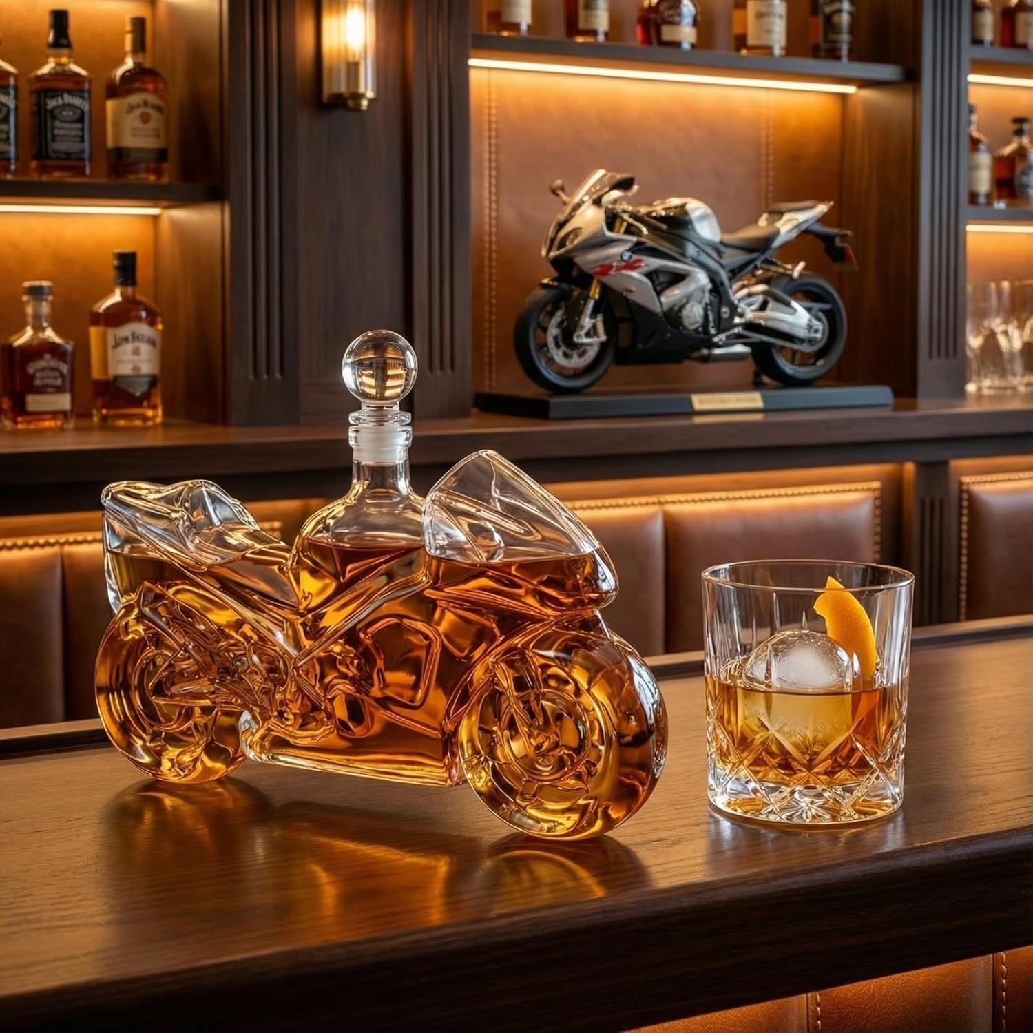 Motorcycle Decanter for Whiskey and Wine, 25oz, Dispenser for Scotch, Bourbon, Biker Themed Gifts for Men, Dad, Birthday
