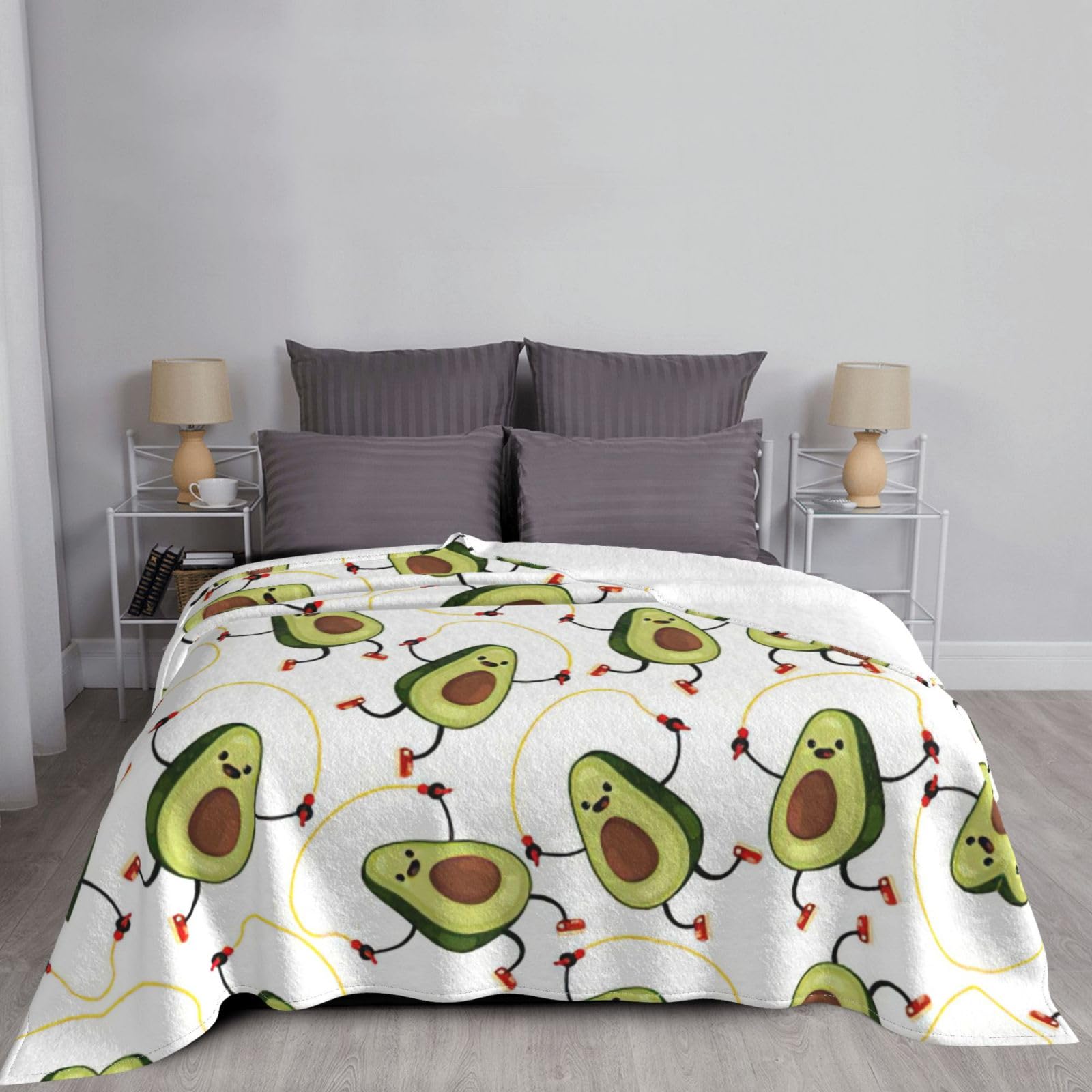 Coperta con stampa di avocado in stile cartone animato, per divano e