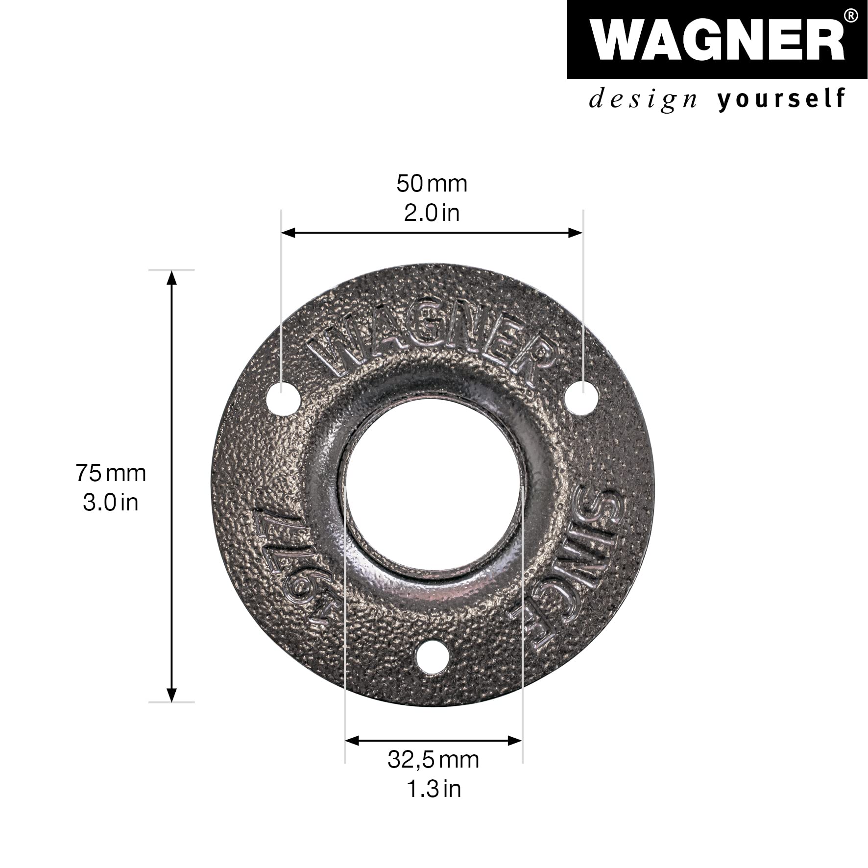 Wagner Industrial Pipe Furniture Leg/Table Leg/Furniture Foot Diameter 30 x 400 mm Includes Two Mounting Plates Diameter 75 mm Powder-Coated Steel Black 12504001 - Image 3