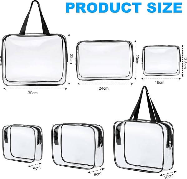 Clear Toiletries Bag, 3 Pack PVC Waterproof Toiletries Carry Pouch, TSA Approved Travel Toiletry Bag with Zipper, Multi-Size Cosmetic Makeup Bags for Men, Women and Kids - Travel Business - 2