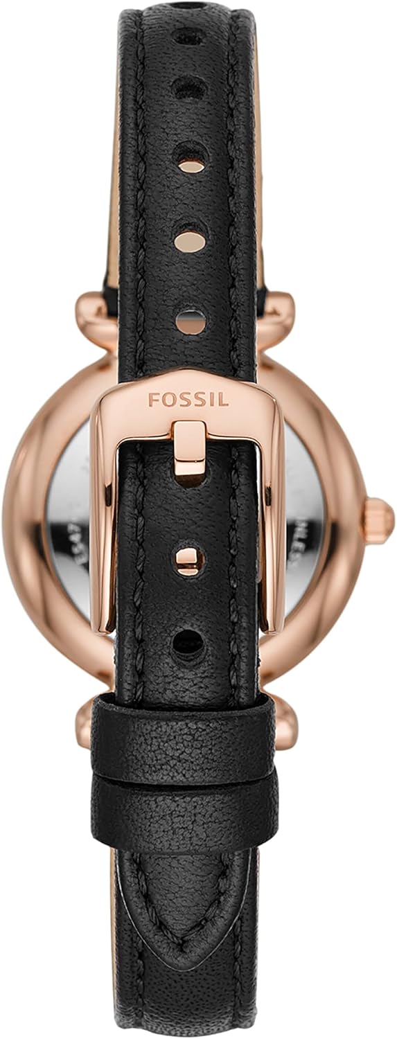 Fossil Women's Carlie Mini Quartz Stainless Steel and Leather Three-Hand Watch, Color: Rose Gold, Black (Model: ES4700) : Clothing, Shoes & Jewelry