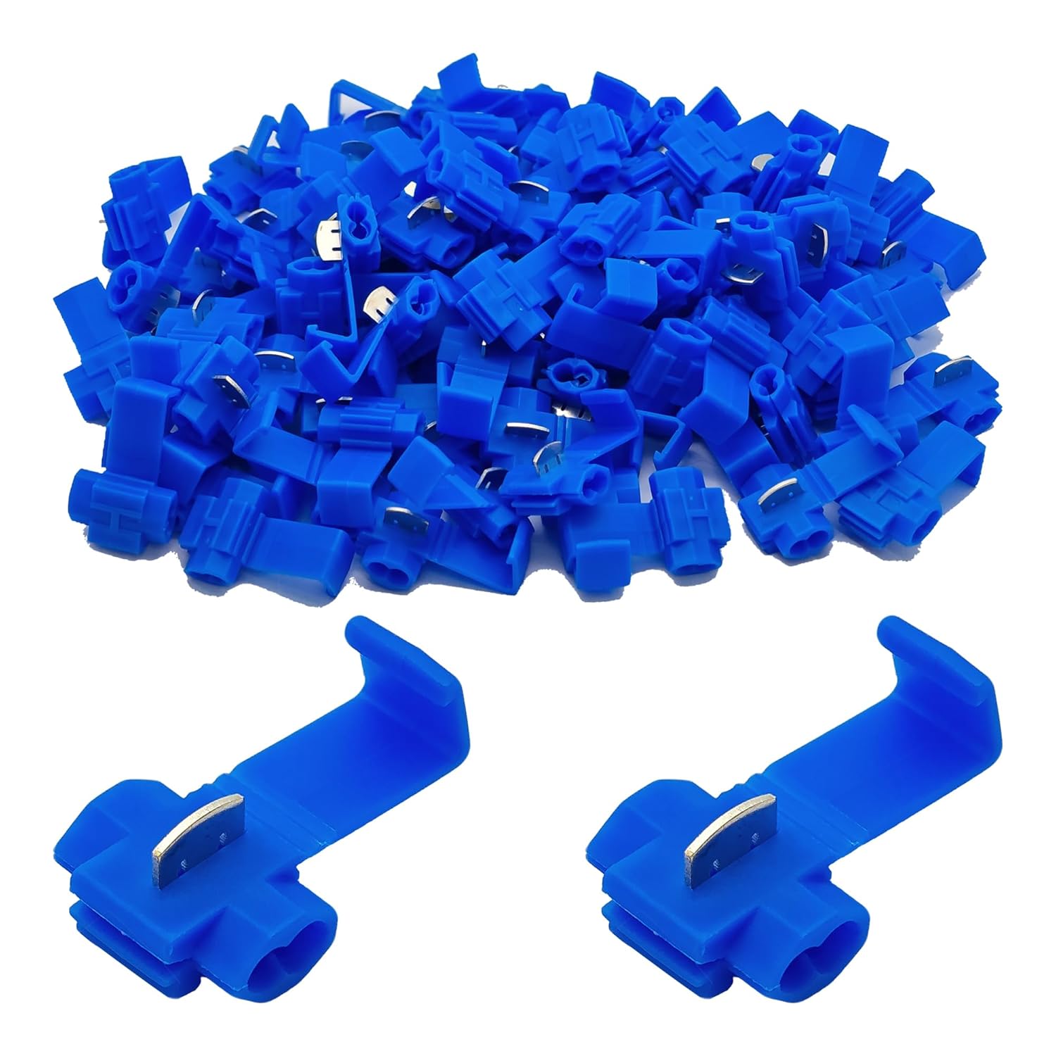 100Pcs 18-14 AWG Blue Quick Splice Wire Connectors, Solderless Snap Lock Terminals, Nylon Insulated Tinned Copper Self-Stripping Wire Tap Connectors, Inline Cable Joiner Kit for Automotive Audio