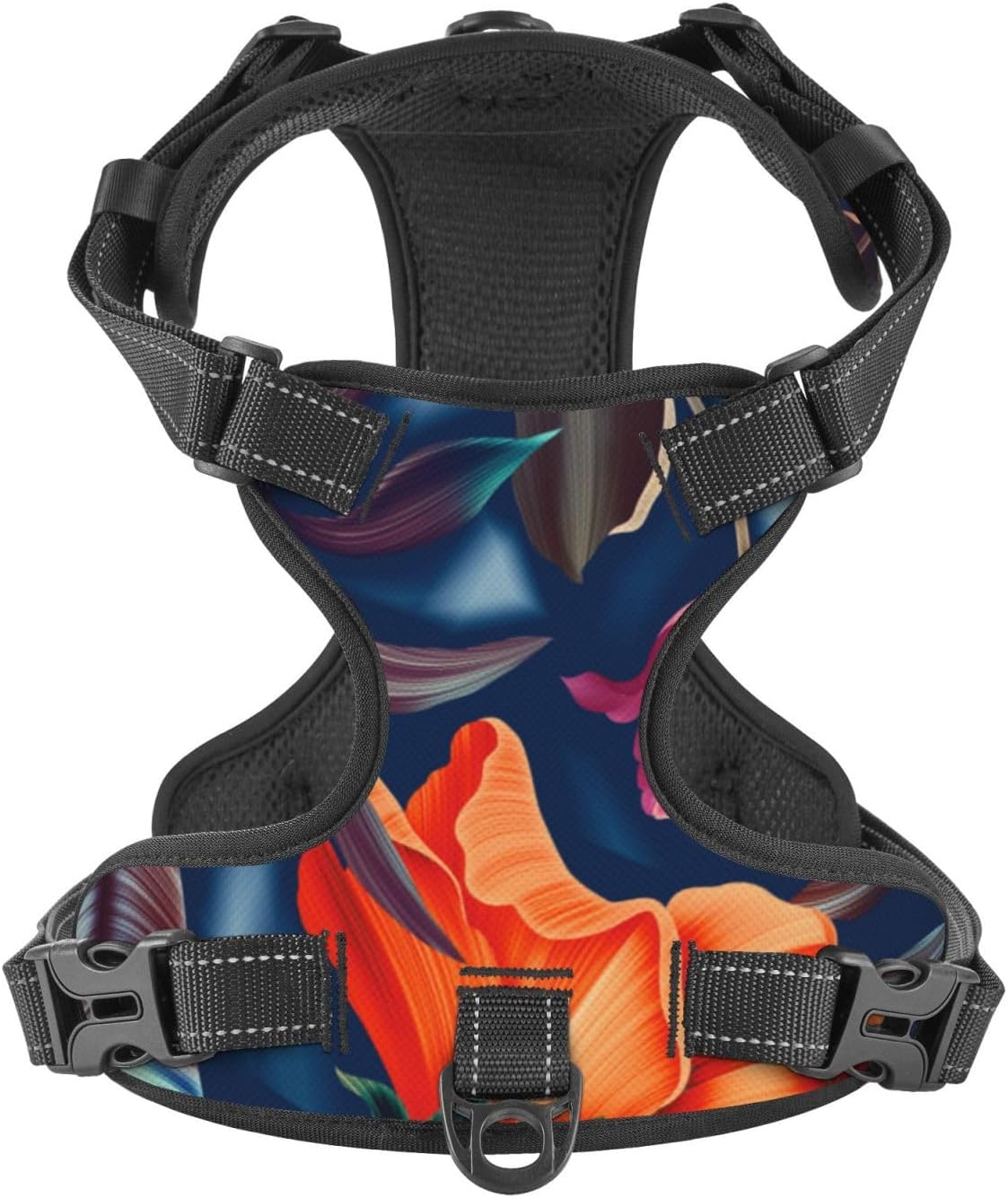 Tropical Flower Dog Harness,No-Pull Pet Harness with 2 Leash Clips,No Choke,Reflective,Adjustable Soft Padded Dog Vest for Small, Medium and Large Dogs (XL)