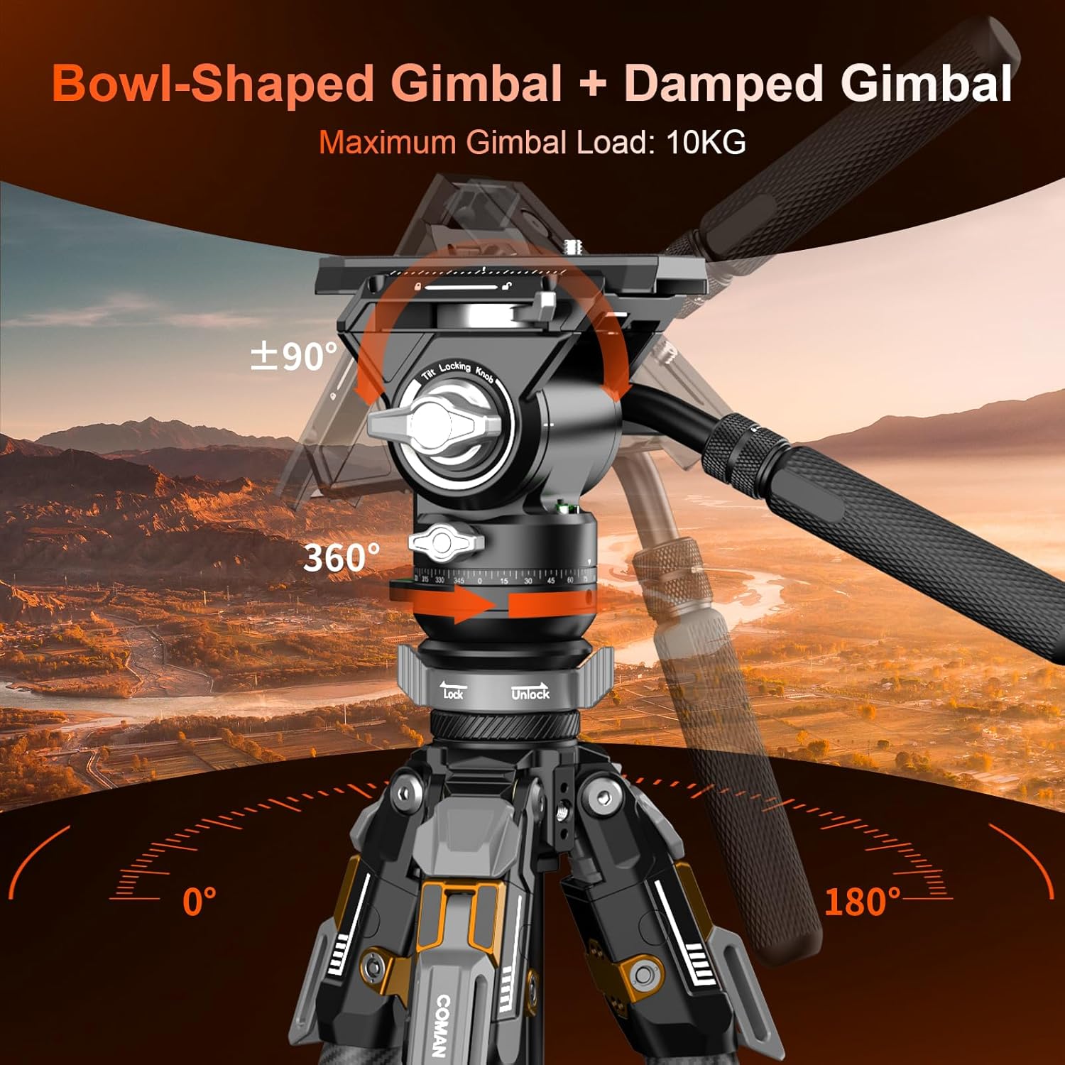 COMAN T1SV5 One-Snap Release Carbon Fiber Camera Tripod, 68.9" Adjustable Professional Tripod for Camera, Heavy Duty Camera Stand with V5 Fluid Head for Canon Nikon DSLR Telescope, Max Load 22 LB