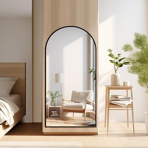 Miniatura 7 de PexFix Espejo arqueado de longitud completa de 57 x 20 pulgadas, espejo de pared independiente inclinado o colgado, marco de aleación de aluminio