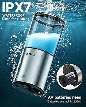 AIKE Automatic Soap Dispenser IPX7 Waterproof 13.5oz Stainless Finish | No-Drill and Screws for Mounting,Space Saving,Adjustable 5 Levels Precise Dispense for Bathroom,Easy Refill Wide Opening