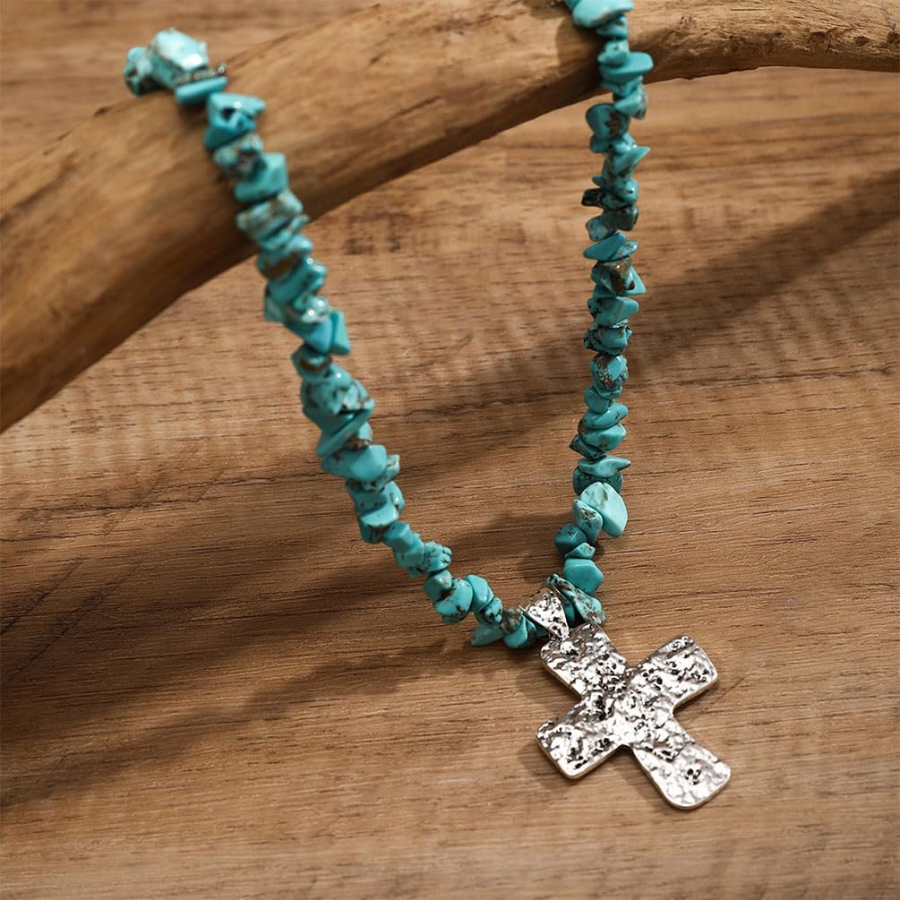 Irregular Natural Stone Choker Necklace for Women Handmade Cross Beads Pendant Necklace Beads Crucifix Necklace Faith Jewelry Gifts for Her - Image 6