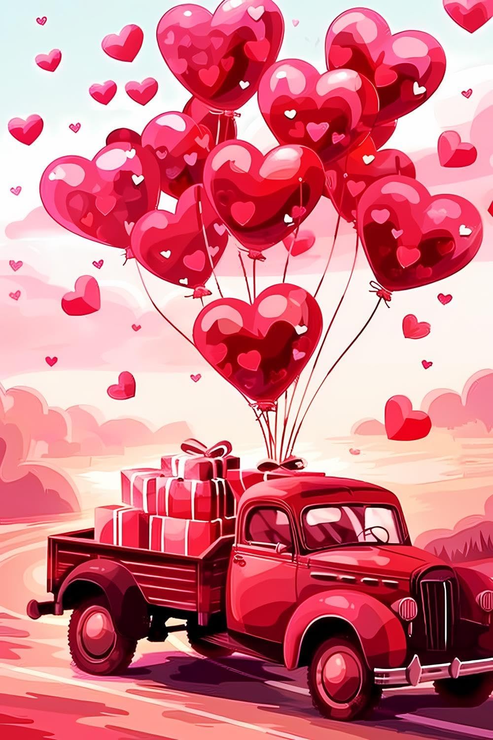 5D DIY Diamond Painting Kits The Romantic Red Car, Diamond Dot Art Paint with Gem Car Diamonds Cross Stitch Craft for Home Office Wall Decor 12x18 inch